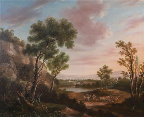 After Claude Lorrain Cattle drover in an Italianate landscape 19 x 22.75in.